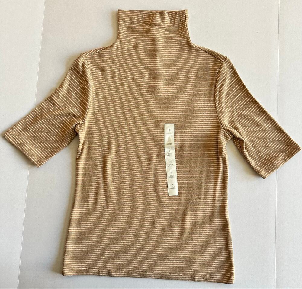 Banana Republic Women’s 3\4 Sleeve High Neck Soft Camel Striped Shirt Size S NWT